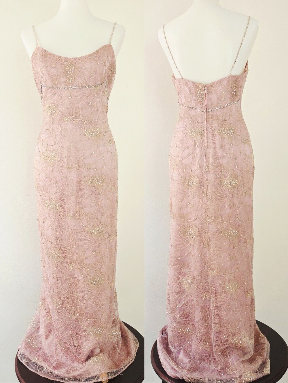Vintage Victoria Royal Spiderweb Lace Sequin Dress With Scarf Dusty Pink Size 8 - Picture 8 of 8
